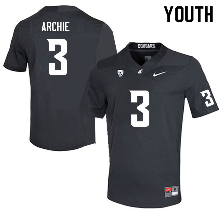Youth #3 Armauni Archie Washington State Cougars College Football Jerseys Sale-Charcoal - Click Image to Close